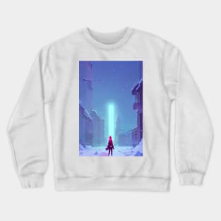 Anime Girl Cyberpunk Laser Snowy Christmas Landscape Crewneck Sweatshirt